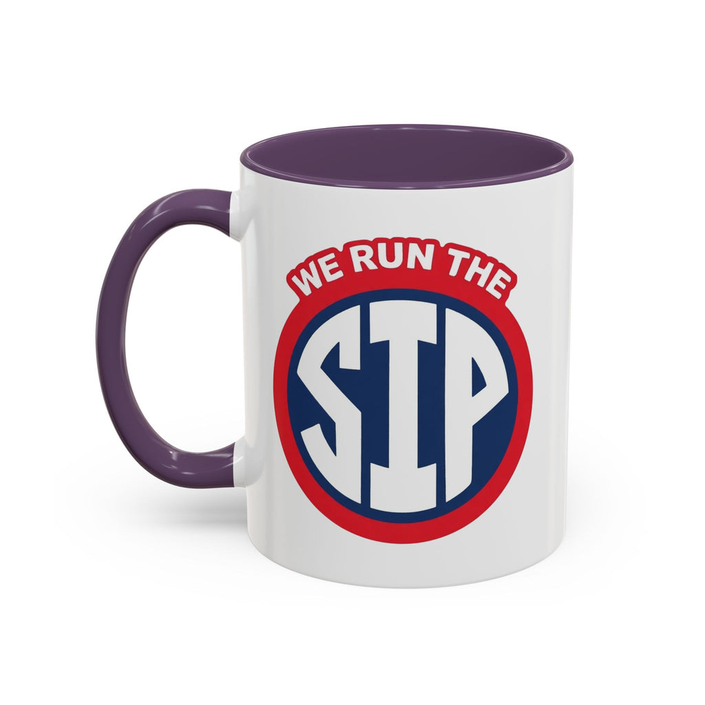 We Run The SIP Coffee Mug — Bold Retro Logo Accent Mug