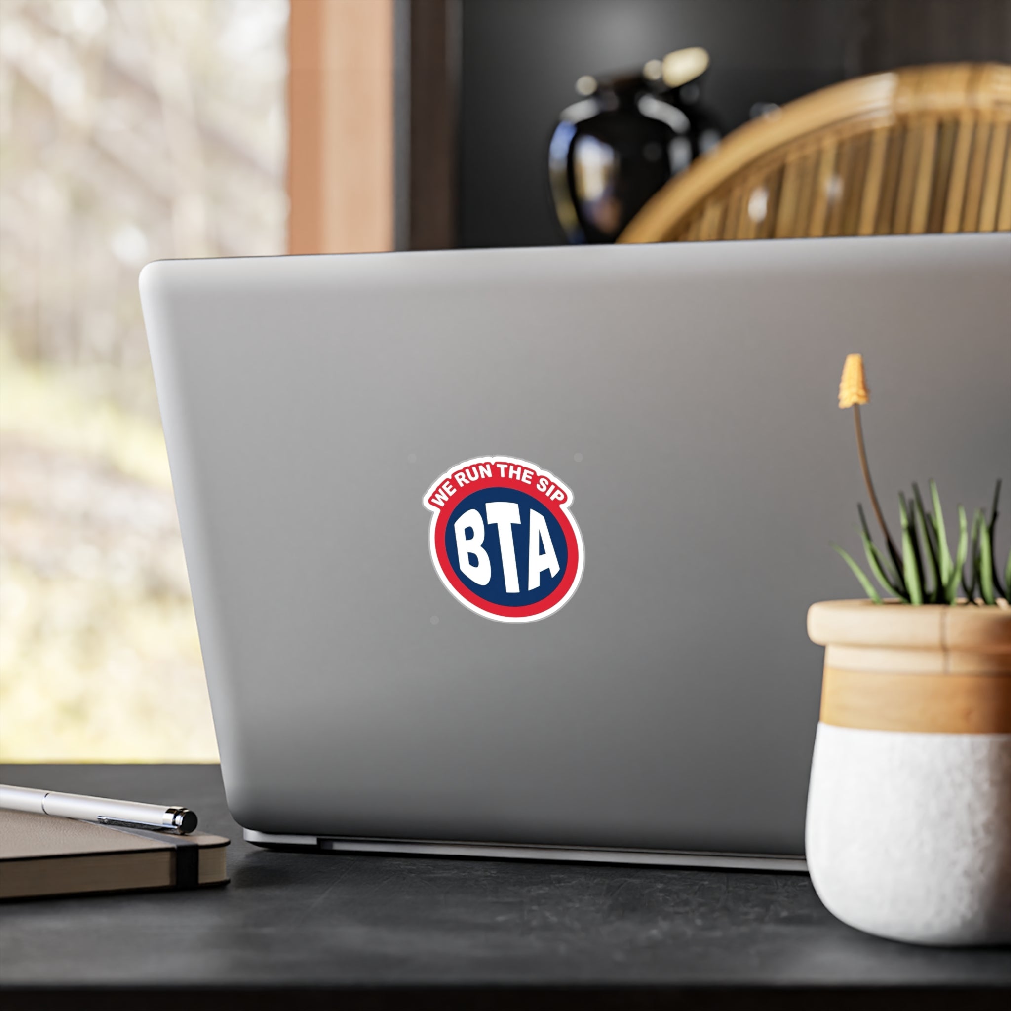 BTA 'We Run the Sip' Round Vinyl Sticker — Kiss-Cut Decal for Windows, Laptops & Water Bottles