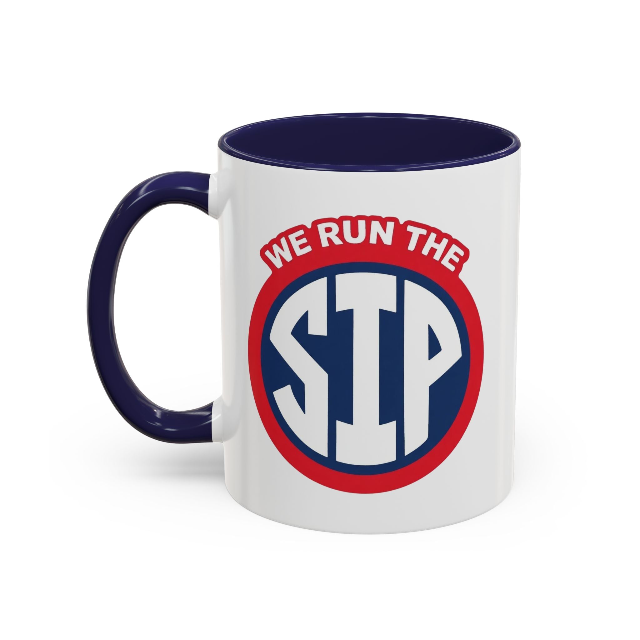 We Run The SIP Coffee Mug — Bold Retro Logo Accent Mug