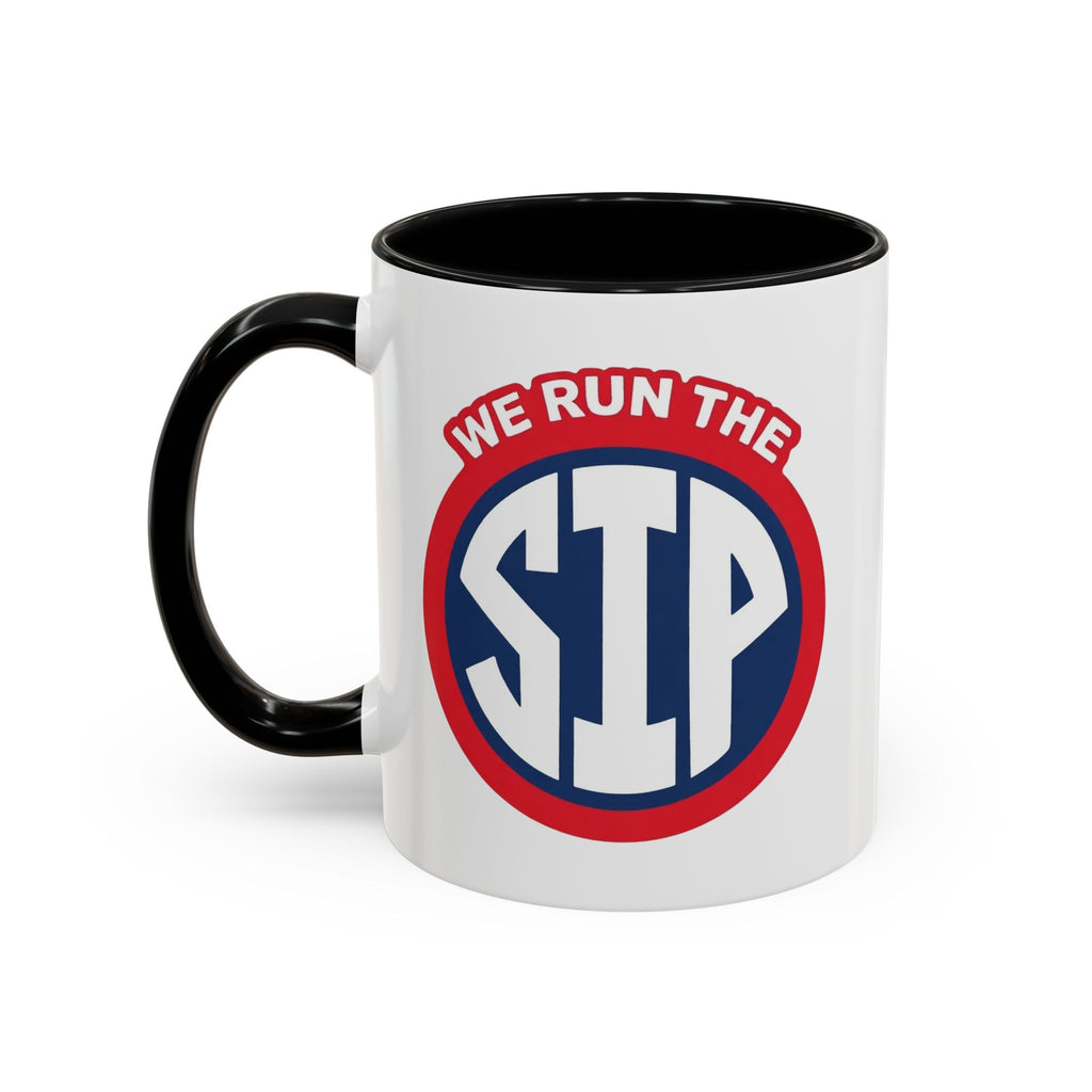 We Run The SIP Coffee Mug — Bold Retro Logo Accent Mug
