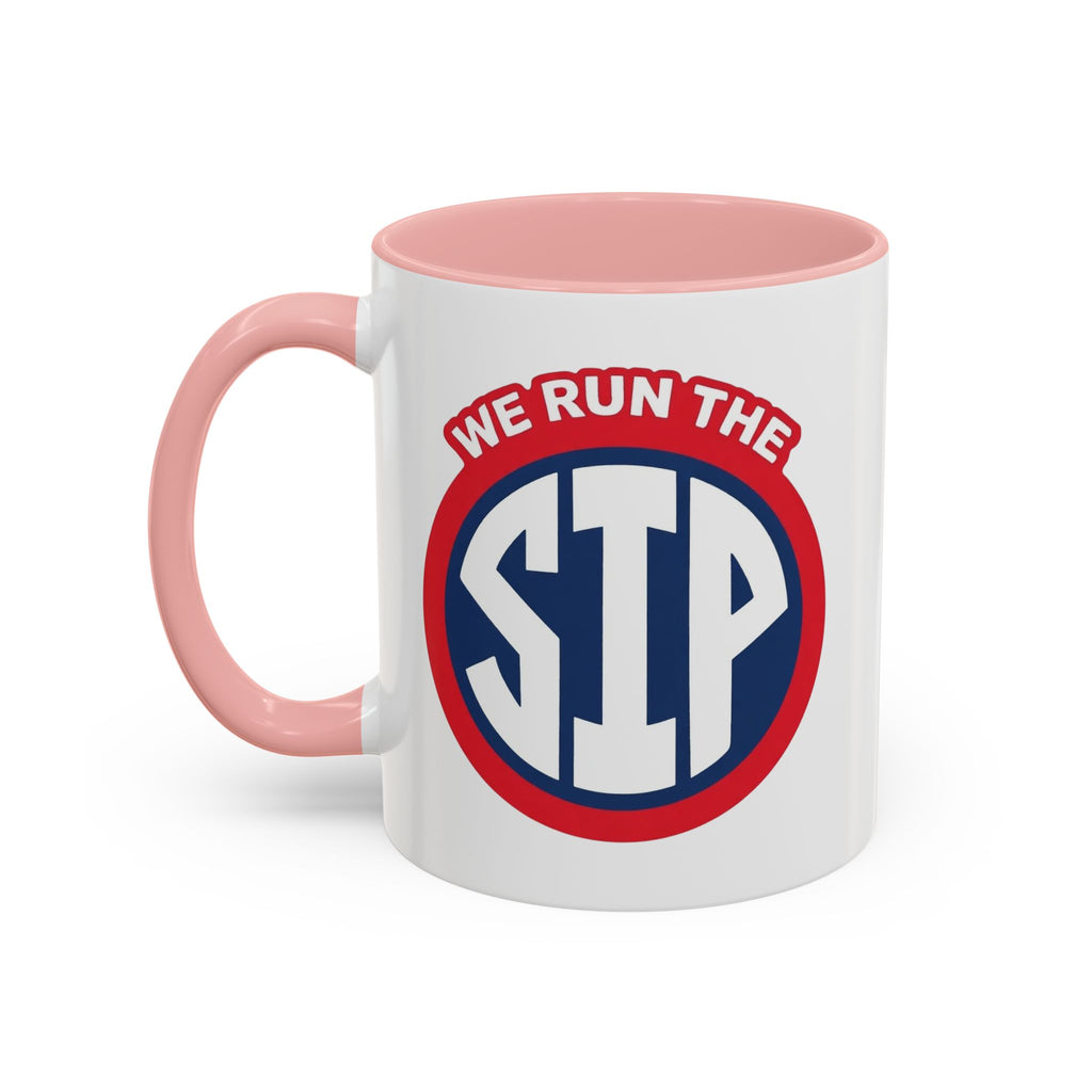 We Run The SIP Coffee Mug — Bold Retro Logo Accent Mug