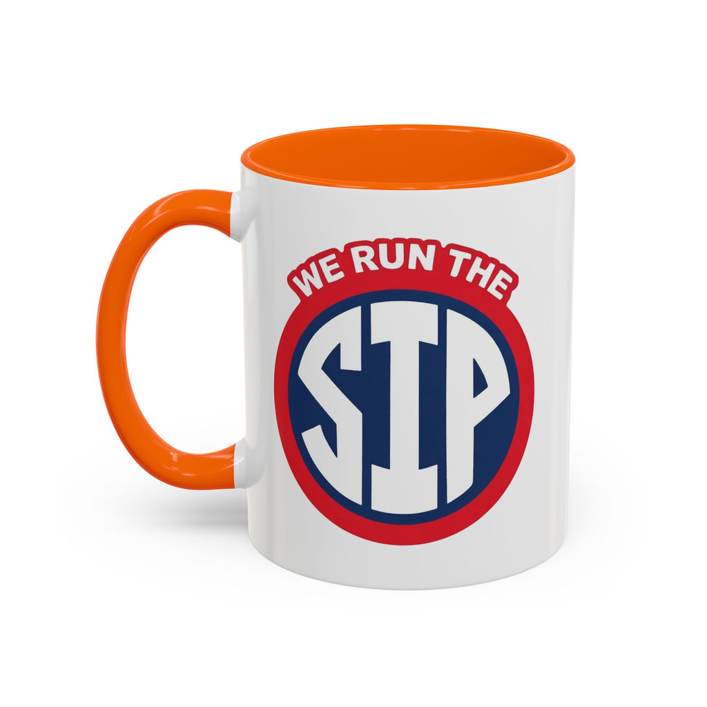 We Run The SIP Coffee Mug — Bold Retro Logo Accent Mug